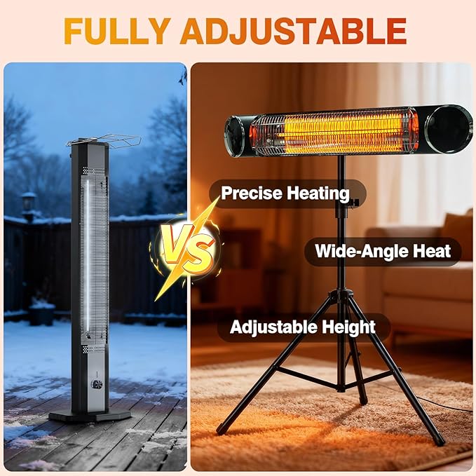 Outdoor Electric Heater, Infrared Patio Heater for Outdoor/Indoor Use, Wall Mounted/Freestanding Infrared Heater Outdoor, 1500W Electric Patio Heater with Tripod, MATT BLACK