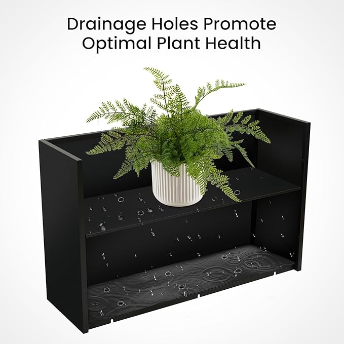 Heavy-Duty Black Rectangular Steel Planter Box 38”x12”x24”, Rust-Resistant with Drainage Holes, Removable Shelf & Reinforced Edges for Tall Plants, Patio, Porch & Yard