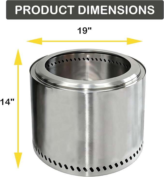 19" Smokeless Fire Pit with Air Switch, Wood Burning Portable Stainless Steel Outdoor Firepit with Removable Ash Pan for Camping, Backyard, Patio & Picnic - Image 6