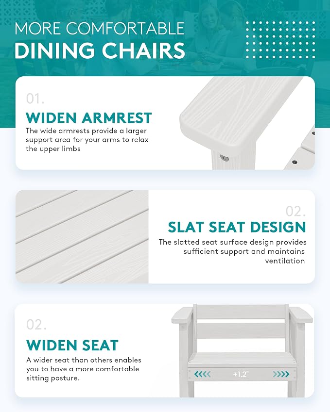 SERWALL 9-Piece Outdoor Dining Set, 60" - 83" Expandable Outdoor Dining Table and 8 HDPE Chairs, All Weather HDPE Outdoor Furniture Set for Backyard, Garden, White - Image 6