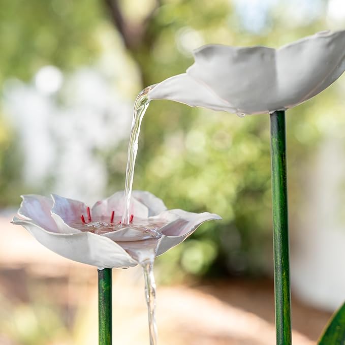 XBrand 39-Inch Metal Multi-Tier Flower Water Fountain with LED Lights, Multicolor Sculptural Outdoor