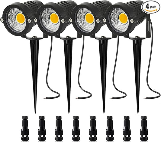 Low Voltage Landscape Lighting with Connectors Spotlights Outdoor Landscape Lights LED Garden Spot Lights 5W 500LM 12V 24V IP66 Waterproof for Garden Pathway Yard Walls Trees Flags(4 Pack)