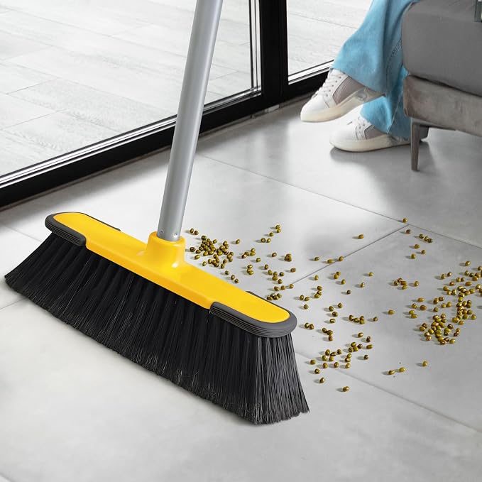 Yellow Indoor Broom 54" Long Handle House Brooms for Floor Cleaning Sweeping Broom for Kitchen, Garage, Lobby, Patio and Garden - Image 4