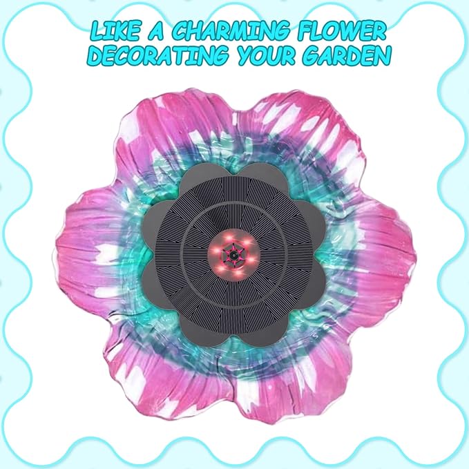 Yzert Solar Fountain with 2000 mAh Battery&Colorful LED Lights Flower Shape, 3.5W Solar Power Water Fountain Pump for Bird Bath, Outdoor, Garden, Pool, Pond,Hummingbirds