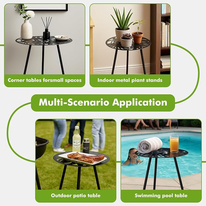 1 Pack Extra-Large Metal Outdoor Side Tables 18 Inches Outside End Table for Patio Round Accent Garden Corner Table for Small Spaces, Balcony, Porch Plant Stand Indoor - Image 6
