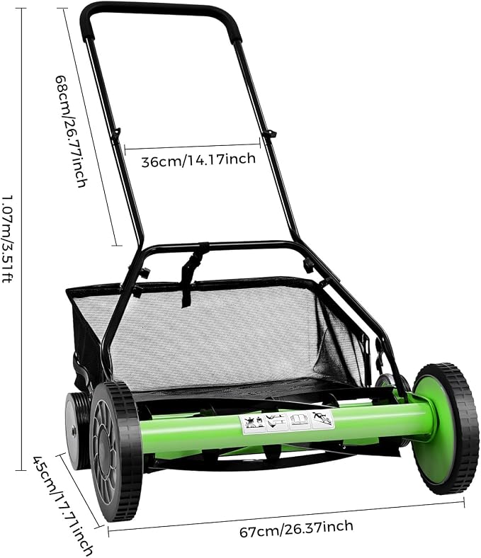 20-Inch Cordless Manual Reel Lawn Mower, Cylinder Lawnmower with 5-Blade, Push Reel Lawn Mower with Grass Catcher for Villa Yards, Park Greening, Factory Greening - Image 9