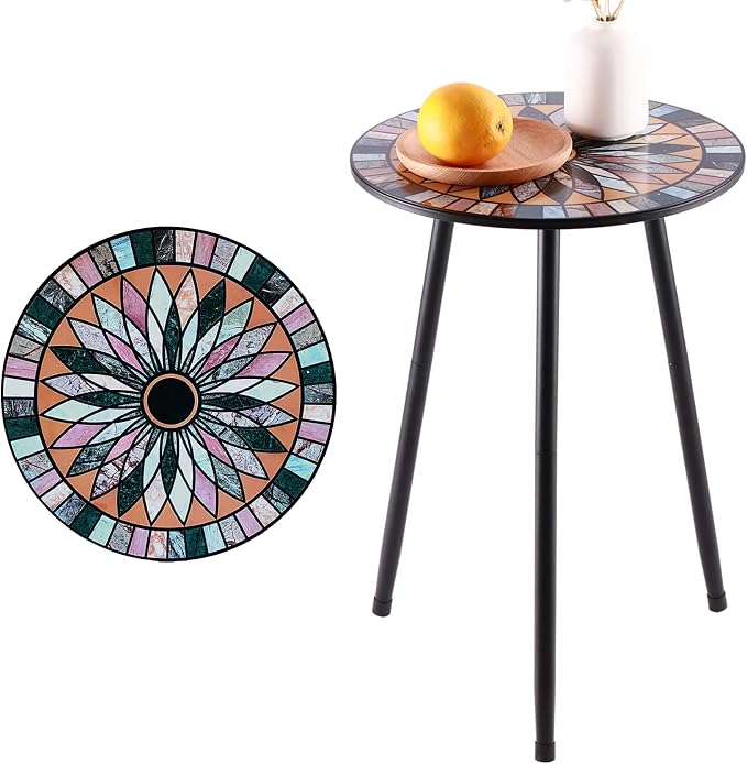 Party Zealot 1 Pack Metal Mosaic Round Side Table Small 13.4" End Patio Round Accent Table Garden Corner Stand for Small Spaces Weather-Resistant for Balcony Plant Stand Indoor Outdoor by PartyZealot