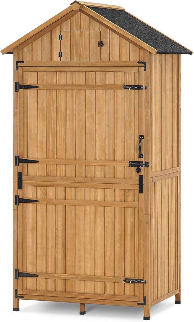 MCombo Large Outdoor Storage Cabinet with 3 Adjustable Shelves, 82 Inches Tall Storage Shed, Wood Garden Shed with Locks for Patio Yard Lawn, 1970 by MCombo