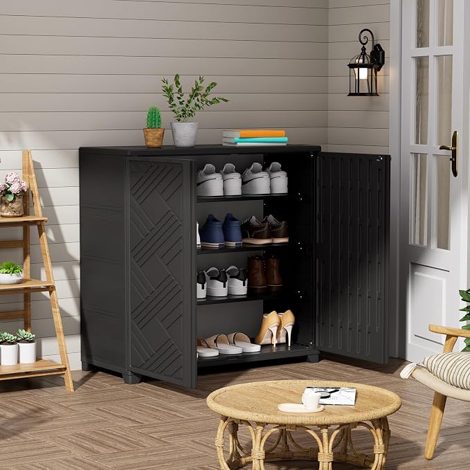 ZZM Indoor/Outdoor Storage Cabinet Waterproof, 34"x15"x34" Plastic Outdoor Storage Box for Garden Balcony Bathroom, All Weather Outdoor Storage Clearance, DIY Usage, with No Shelf (Black) - Image 6