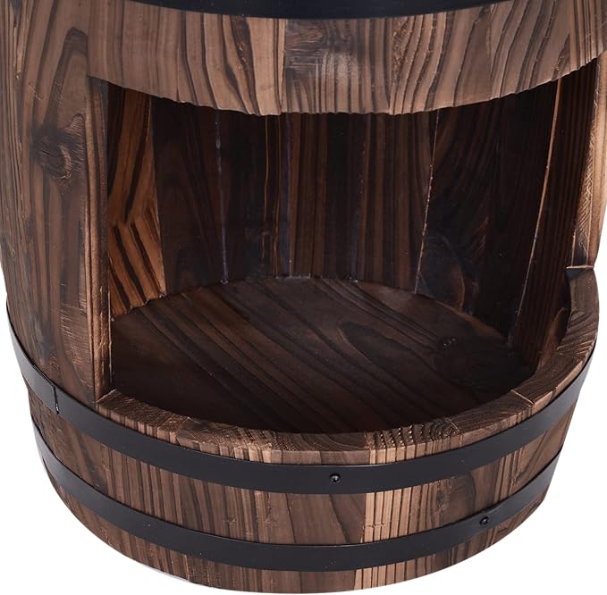 Outsunny 23" H Outdoor Water Fountain Wood and Plastic Rustic Apple Barrel Pump Garden Decor for Outside Backyard