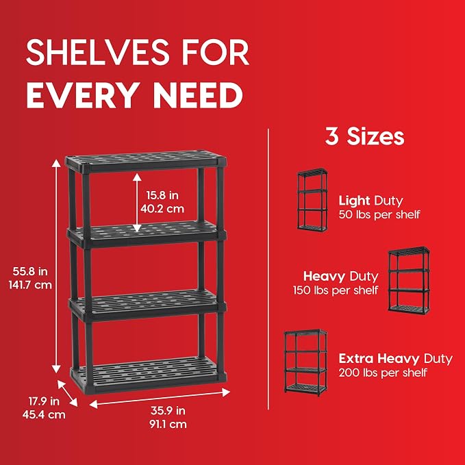 IRIS USA 4-Shelf Heavy Duty Plastic Storage Shelves, 600lb Capacity, 56" H x 36" W x 18" D, Large Modular Shelving Unit Storage Organizer for Garage, Home, Warehouse & Gym, Storage Rack - Black - Image 2
