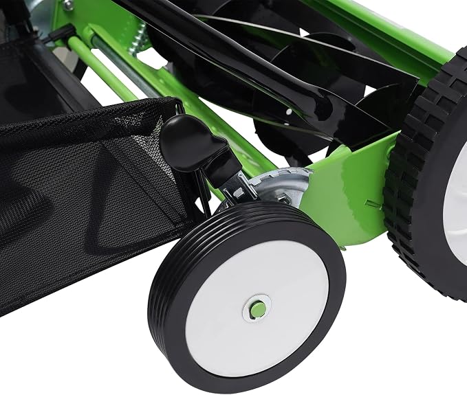 16 Inch Manual Lawn Mower Push Reel Lawn Sweeper 5-Blade with Collection Bag Adjustable Height with Removable Grass Collector for Tall Grass and Overgrown Weeds in Yard - Image 7