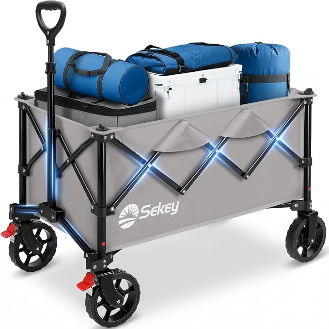 Sekey Collapsible Foldable Wagon with 330lbs Weight Capacity, Heavy Duty Folding Wagon Cart with Big All-Terrain Wheels. Gray by Sekey