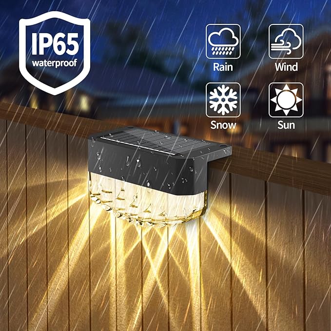 Solar Fence Lights Outdoor,6 Pack Solar Deck Lights,8 Fixed Colors ＆ Color Changing Modern Solar Powered,Waterproof LED for Step Stair Patio Backyard Porch Railing Halloween Christmas