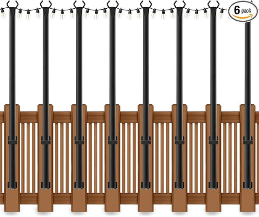 5 Ft String Light Poles 8 Pack, String Light Poles for Outside with Fixing Clips,Hanging Light Poles for Deck Fence Garden Backyard Wall Bistro,Metal Poles for Outdoor String Lights
