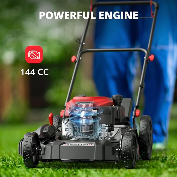 AMERISUN 21" Gas Lawn Mower, 144cc Engine, 2-in-1 Mulching & Side Discharge, 6-Position Height Adjustment, Foldable Handles for Lawn, Yard, and Garden Maintenance - Image 4