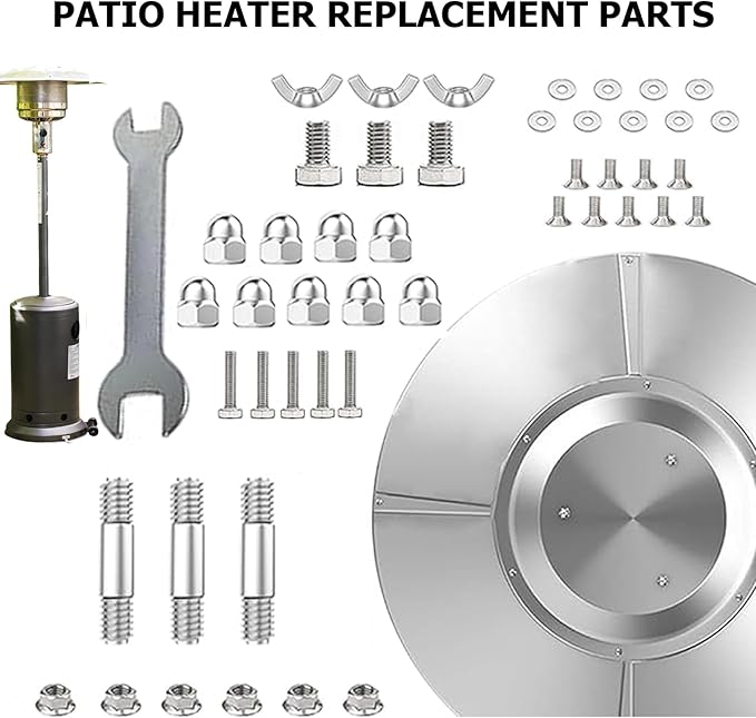 Patio Heater Replacement Parts Hardware Accessories Patio Heater Reflector Cover Protective Cover Accessories Round Umbrella-Shaped Vertical Pyramid Patio Heater Heating Kit - Bolt and Nut Set