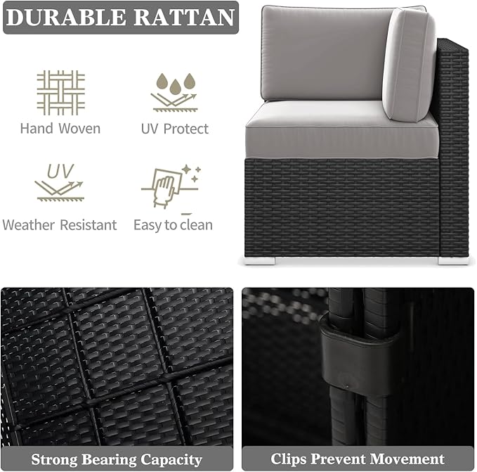 LayinSun 15 Piece Patio Furniture Set with Fire Pit Table, Outdoor Conversation Sets Wicker Rattan Sectional Sofa with Coffee Table