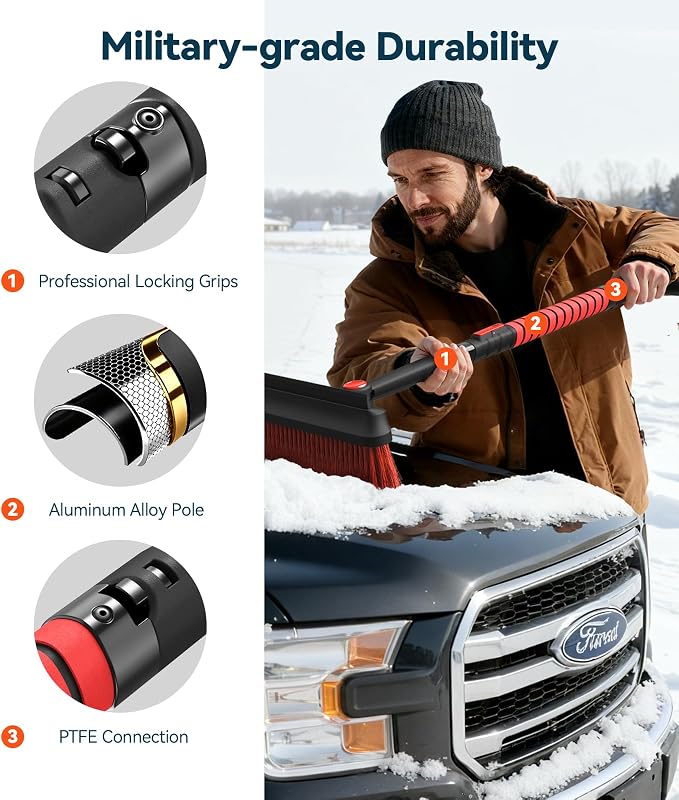 TrySpace All-Around High-Efficiency Cleaning 39 inch Extendable Snow Brush and Ice Scraper with Squeegee, Ice Scrapers for Car Windshield, Truck, SUV Snow Removal Tool, Winter Car Accessories - Image 6