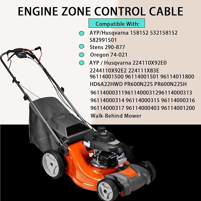 158152 582991501 Lawn Mower Throttle Cable Compatible with Husqvarna Poulan Pro AYP Craftsman Weed Eater Walk-Behind Lawn Mower, 582991501 532158152 Engine Zone Control Cable Replacement - Image 3