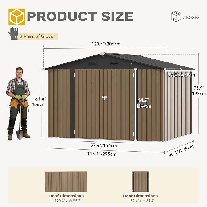 DWVO 10'x8' Large Metal Outdoor Storage Shed, Heavy Duty Tool Storage Sheds for Backyard Patio Lawn - Ideal for Bicycles, Garden Tools, and Lawn Equipment, Easy-to-Assemble, Brown - Image 9