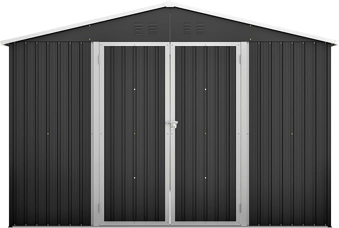 YOPTO 10 x 10 FT Outdoor Storage Shed,Heavy Duty Tool Sheds Metal Storage Garden Shed with Sloped Roof and Lockable Doors,Large Metal Storage Sheds for Backyard Patio Lawn, Black - Image 9