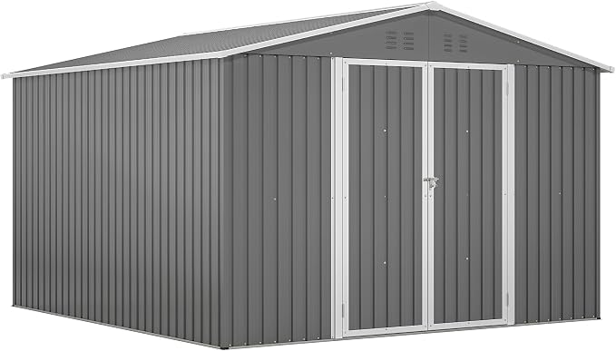 YOPTO 10×10 FT Outdoor Storage Shed,Metal Aluminum Waterproof Tool Sheds with Doors and Vents,Heavy-Duty Sheds Unit W/Lock and Key,for Storing Bicycles,Lawnmowers,Barbeques,Gray - Image 10