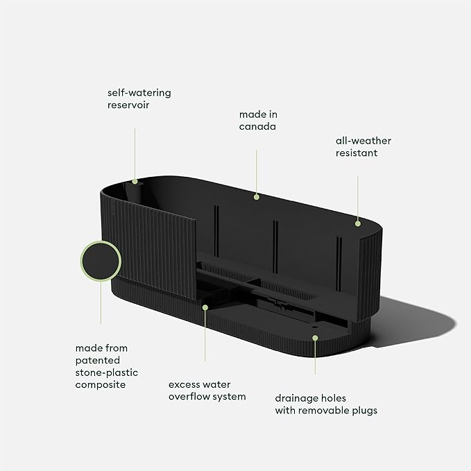 Veradek Demi Series Long Planter for Porch, Patio, Backyard | Durable Plastic-Stone Composite Material | Modern Décor for Shrubs, Flowers