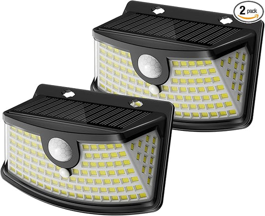Aootek New Solar Motion Sensor Lights 120 LEDs with Lights Reflector,270?? Wide Angle, IP65 Waterproof, Step Lights for Front Door, Yard, Garage, Deck (Black, Daylight White, 2-Pack)