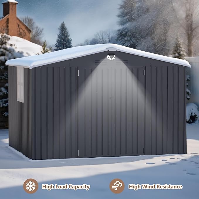 10X8 FT Outdoor Storage Shed, Metal Garden Shed - Tool Storage Sheds with Lockable Doors & 1 Clear Window, Waterproof Outside Storage Building for Backyard, Patio (Black; Floor Not Included) - Image 8