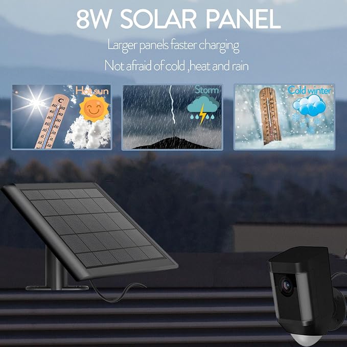 8W Solar Panel Charger for Camera, 9.8inch Camcorder Solar Panel with 10FT USB C Cable for Outdoor Cam Plus, Stick Up Cam/Pro, Spotlight Camera Plus/Pro Battery (8W-1Pack) - Image 4