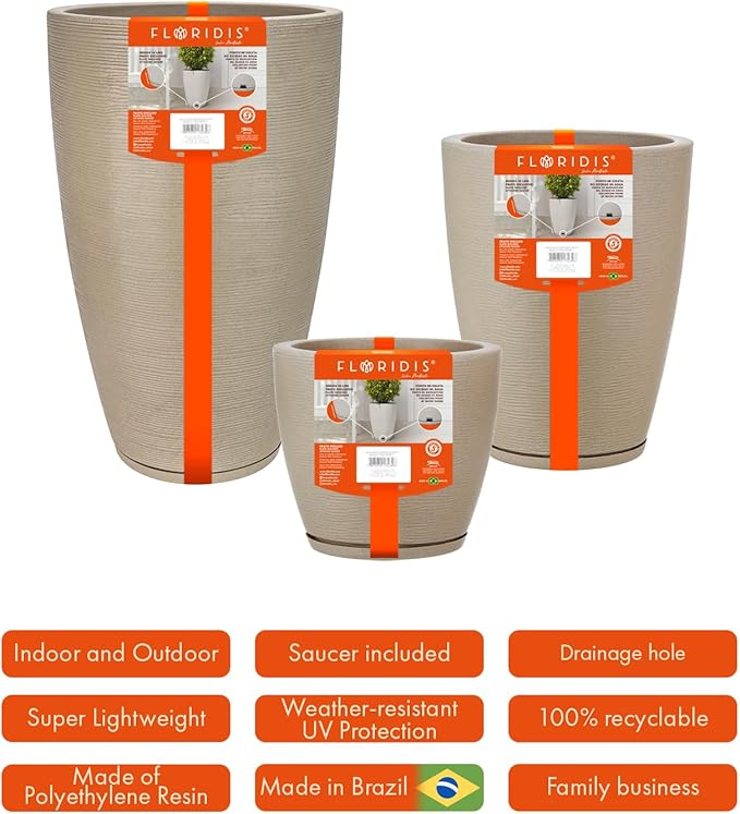 Floridis Planter, Set of 3, Outdoor/Indoor, Plastic Resin (Beige)