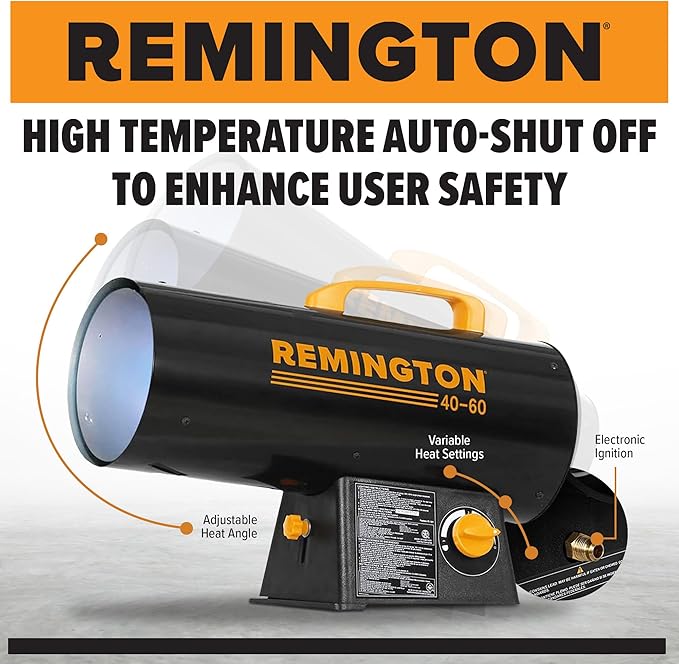 Remington LP Forced Air Heater, Portable 60,000 BTU Space Heater for up to 1500 Square Feet - Liquid Propane Gas Powered, Tank Not Included