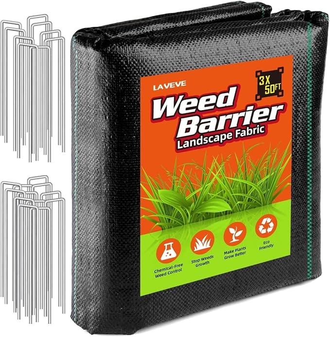 LAVEVE 3FT x 50FT Weed Barrier Landscape Fabric, 3.2oz Premium Heavy Duty Garden Cloth, Ground Cover for Gardening, Farming by LAVEVE