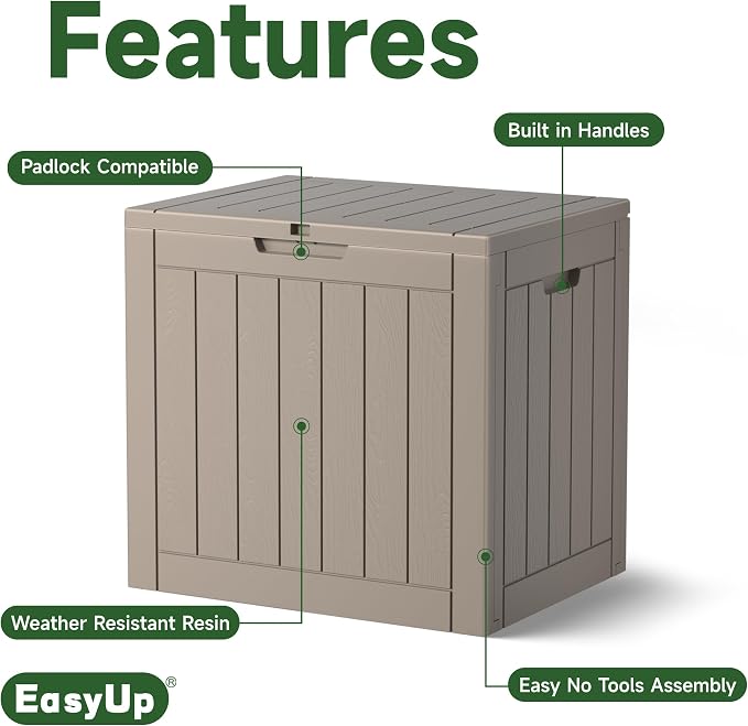 EasyUp Outdoor Storage Box, Waterproof Resin Deck Box, Reinforced Stability UV-Resistant for Patio, Garden and Poolside (Gray, 35 Gallons) - Image 3
