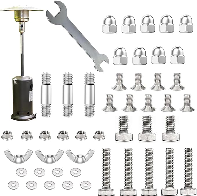 Patio Heater Replacement Parts Hardware Accessories Patio Heater Reflector Cover Protective Cover Accessories Round Umbrella-Shaped Vertical Pyramid Patio Heater Heating Kit - Bolt and Nut Set