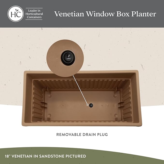 The HC Companies 18 Inch Venetian Window Planter Box with Drainage Plug, Lightweight UV-Resistant Plastic Indoor & Outdoor Planters, 2-Pack Flower Box for Garden & Home Decor, Clay
