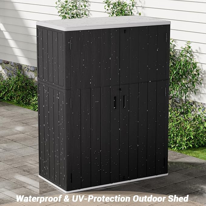 KINYING Outdoor Storage Cabinet Waterproof, 57 Cu.ft Resin Vertical Outdoor Storage Shed for Patio Furniture, Garden Tools, Pool Accessories, Mower Storage (Black) - Image 3