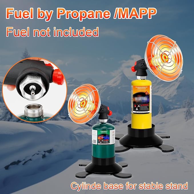 Portable Propane Heater for Camping, Outdoor Space Tent Heater, Cordless Patio Heaters with Self Igniter, Control Valve, Foldable Gas Tank Holder, Ideal Garage Hiking Ice Fishing Hunting Buddy