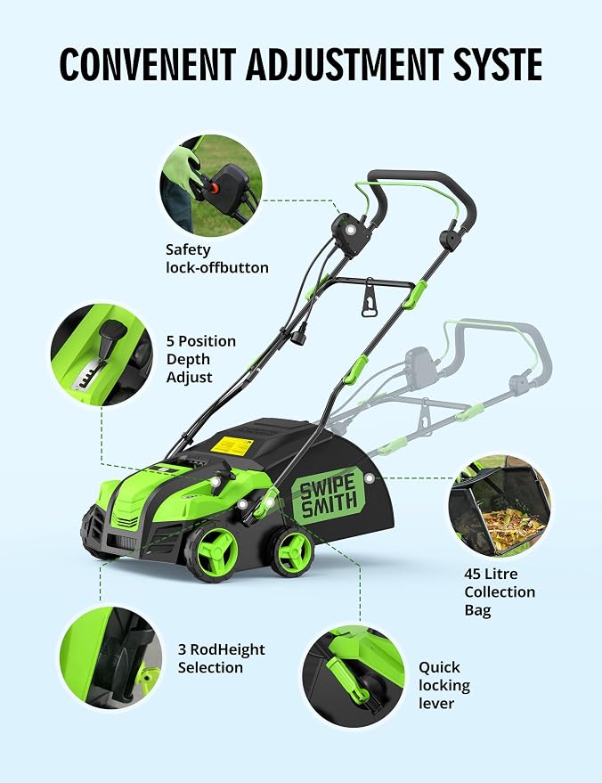 16” Artificial Turf Vacuum,1800w Grass Sweeper 15 Amp Lawn Sweeper Yard Power Brush with 45L Removable Leaf Collection Bag, Quick-Fold, Keeps Clear Sweepy Box - Image 6