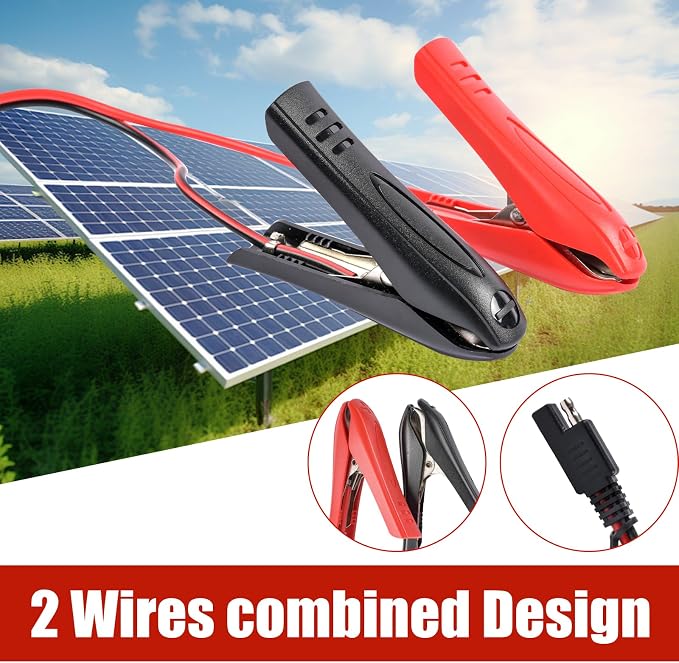 10.17FT Battery Clip-on Alligator Clamps to SAE Connector, 14AWG Crocodile Clips to SAE Solar Power Extension Cable Charging Wire 3.1 m - Image 2