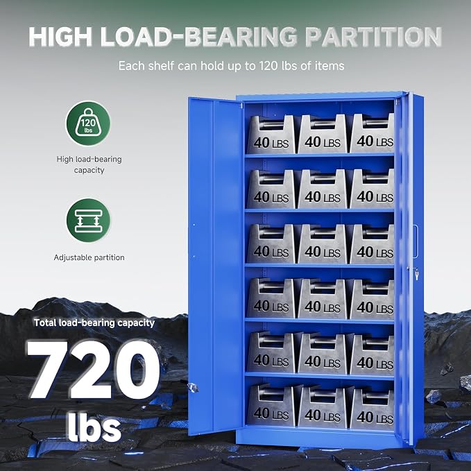 Letaya Metal Garage Storage Cabinets with Lock Door and Adjustable Shelves, Steel Tool Cabinets for Home,Office,Warehouse Organisieren (Blue) - Image 7