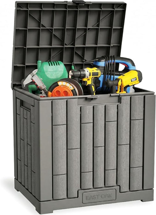 EAST OAK Outdoor Storage Box, 31 Gallon Deck Box Indoor and Outdoor Use, Waterproof Resin Storage Bin for Package Delivery, Patio Cushions, Gardening Tools, Lockable, UV Resistant, Grey by EASTOAK