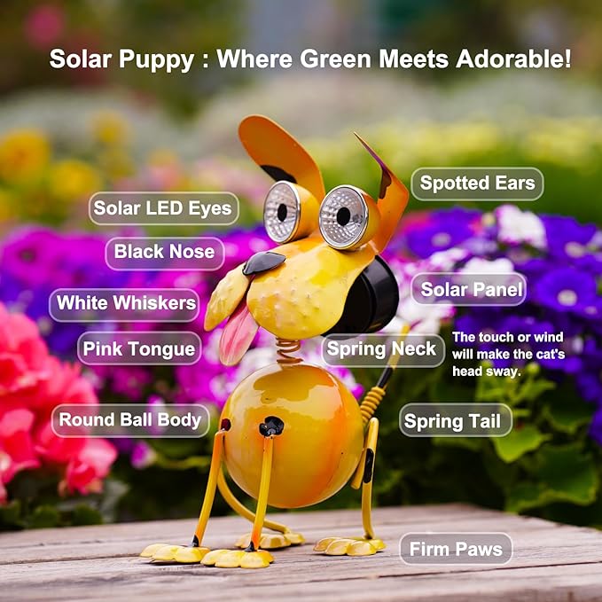 Dog Solar Lights Outdoor,Yard Art Metal Dog Statues,Outdoor Funny Statue for Garden Decor Yard Lawn Ornaments