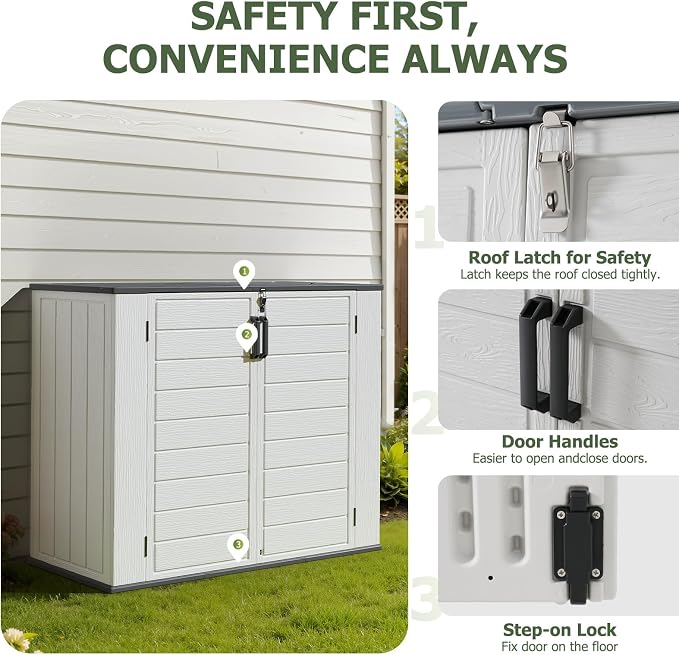 Aoxun 41 Cu Ft Outdoor Storage, Waterproof Vertical Resin Shed Outdoor Storage Cabinet for Garbage Bin, Generators & Yard Gear (White) - Image 4