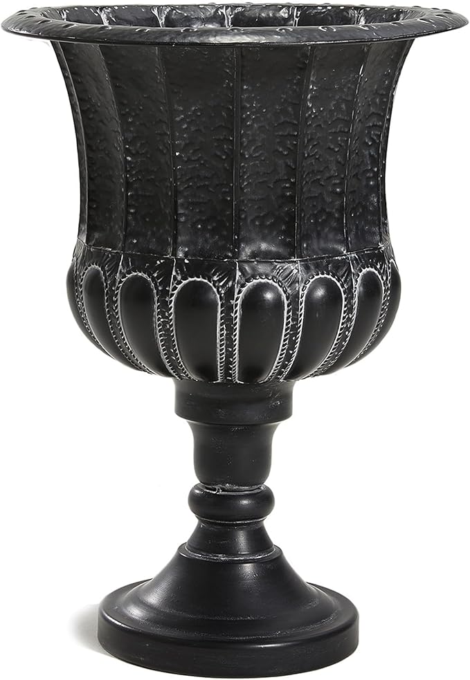 Worth Garden 25" H. Metal Urn Planters 1-Pack - Black Classic Antique Iron Plant Pots - Large Decorative Rustic Flower Pots for Outdoor Use - Traditional Urn Planter for Patio, Front Porch