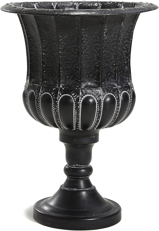 Worth Garden 25" H. Metal Urn Planters 1-Pack - Black Classic Antique Iron Plant Pots - Large Decorative Rustic Flower Pots for Outdoor Use - Traditional Urn Planter for Patio, Front Porch