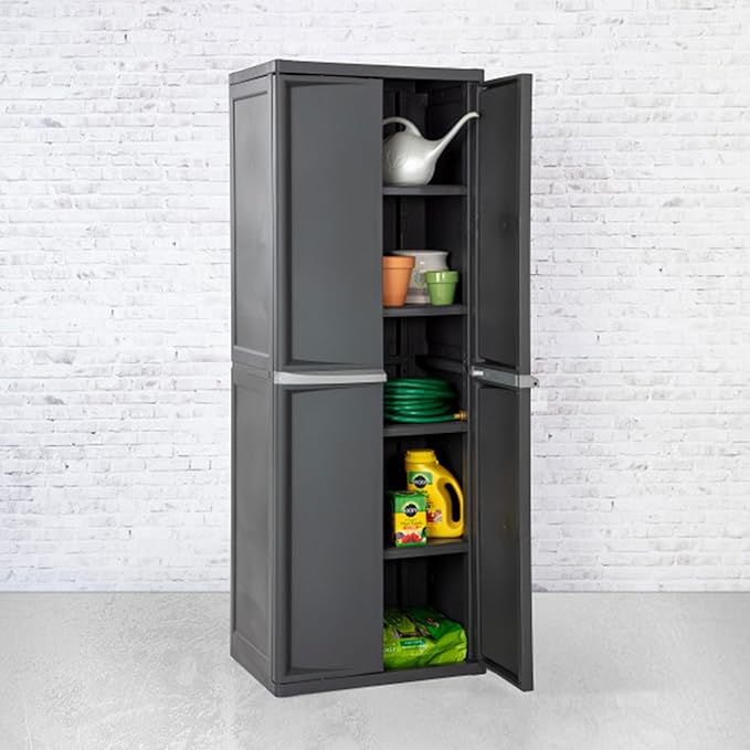 Sterilite 4 Shelf Cabinet, Heavy Duty and Easy to Assemble Plastic Storage Unit, Organize Bins in the Garage, Basement, Attic, Mudroom, Gray, 1-pack - Image 6
