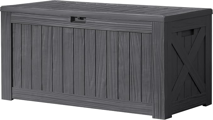 Devoko 120 Gallon Deck Box Resin Outdoor Storage Box Waterproof for Patio, Large Outdoor Storage Bench Lockable for Outside (Grey) by DEVOKO