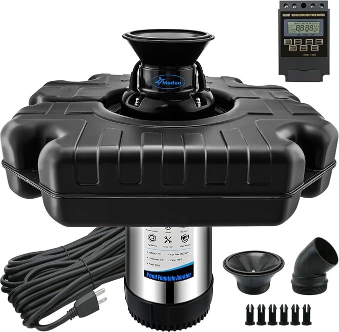 Pond Fountain Aerator, 1HP 750W Floating Fountain Aerator System for Outdoor Small Large Pond Lake, 110V 15000 GPH Fully Automatic Stainless Steel Fountain Pump with 100 Feet Power Cord